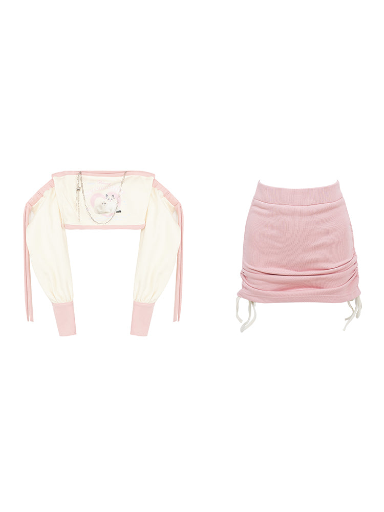 Spice Girl Aj Raspberry Pink Skirt Hellcat Short Printed Vest Bag Hip Skirt Suit - Jam Garden