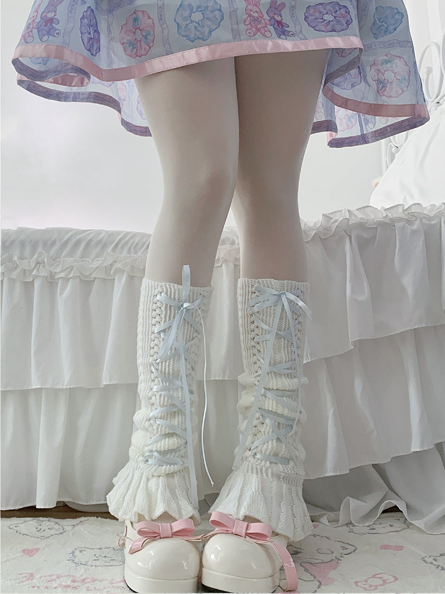 Sweet Lolita Japanese Girl Pink Bow Leg Warmers Socks