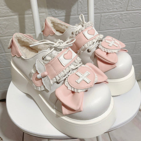 Round toe lace up lolita shoes mine cute sweet platform shoes
