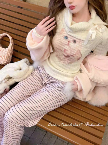 Cute Persian cat lapel sweater