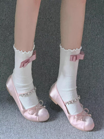 Pink rhinestone glittering ballet-style flat shoes for women