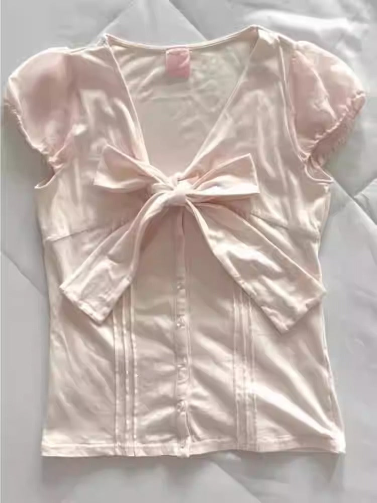 Pink Bow Short Sleeve Suit