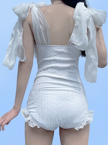 White Swan Ballet Elegant Gathered Underwire Girls One-Piece Swimsuit - Jam Garden