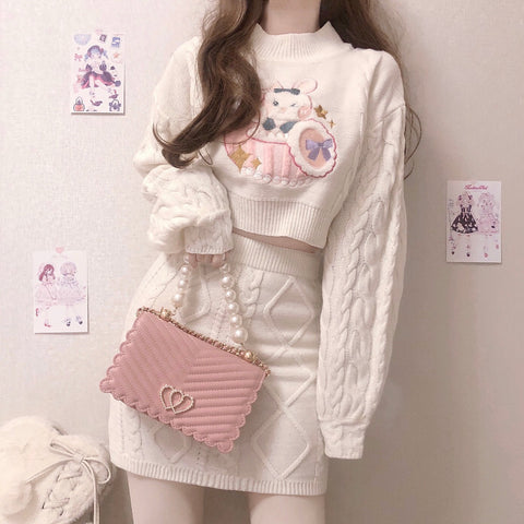 Pure Desire Girls Set Korean Winter Gentle and Cute Sweater + Skirt - Jam Garden