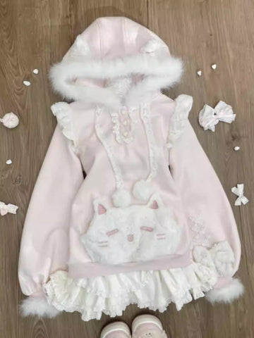 Cute and sweet cat sweatshirt two-piece set