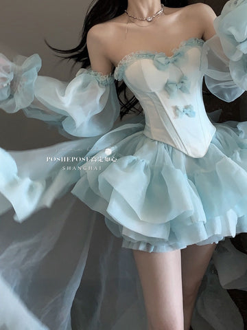 Forest style fugitive princess tube top and trailing tutu skirt suit
