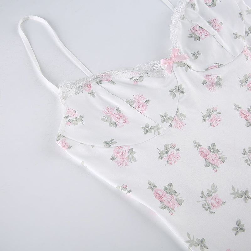 Hot Girl Sexy Clavicle Slim Waist Bag Hip Skirt White Floral Lace Suspender Dress - Jam Garden