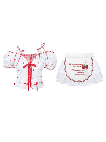 Serendipity Strawberry mousse red and white top + white skirt