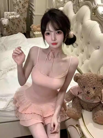 Lace suspender suit