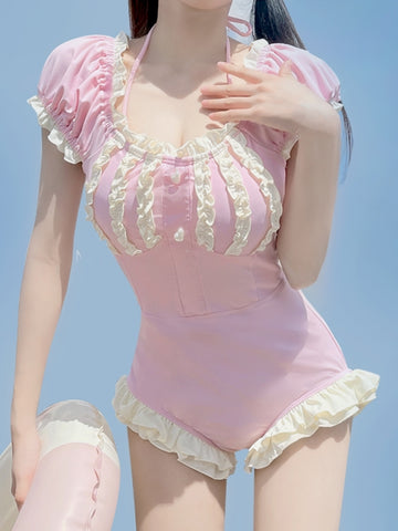 Soft Girl Lolita Short Sleeve Cute Swimsuit - Jam Garden
