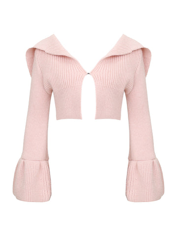 Pink Knitted Jacket + Beige Halterneck Suspender Skirt
