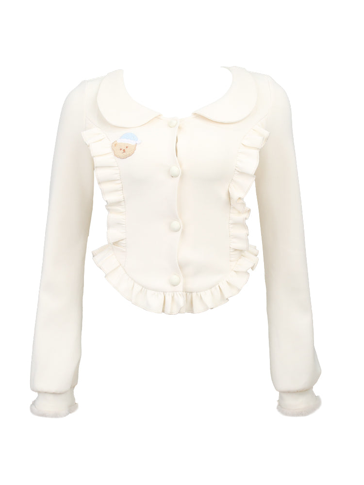 Frosted Gingerbread Autumn and Winter Cute Creamy White Top + Skirt Two-piece Set