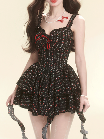 women's summer black floral dress