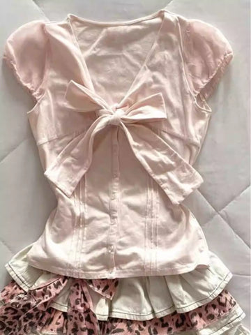 Pink Bow Short Sleeve Suit