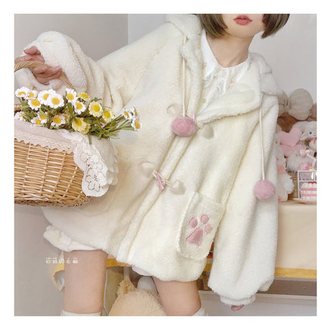 Rabbit Ears Fluffy Plush Coat Thick Soft Girl Cute Hooded Coat