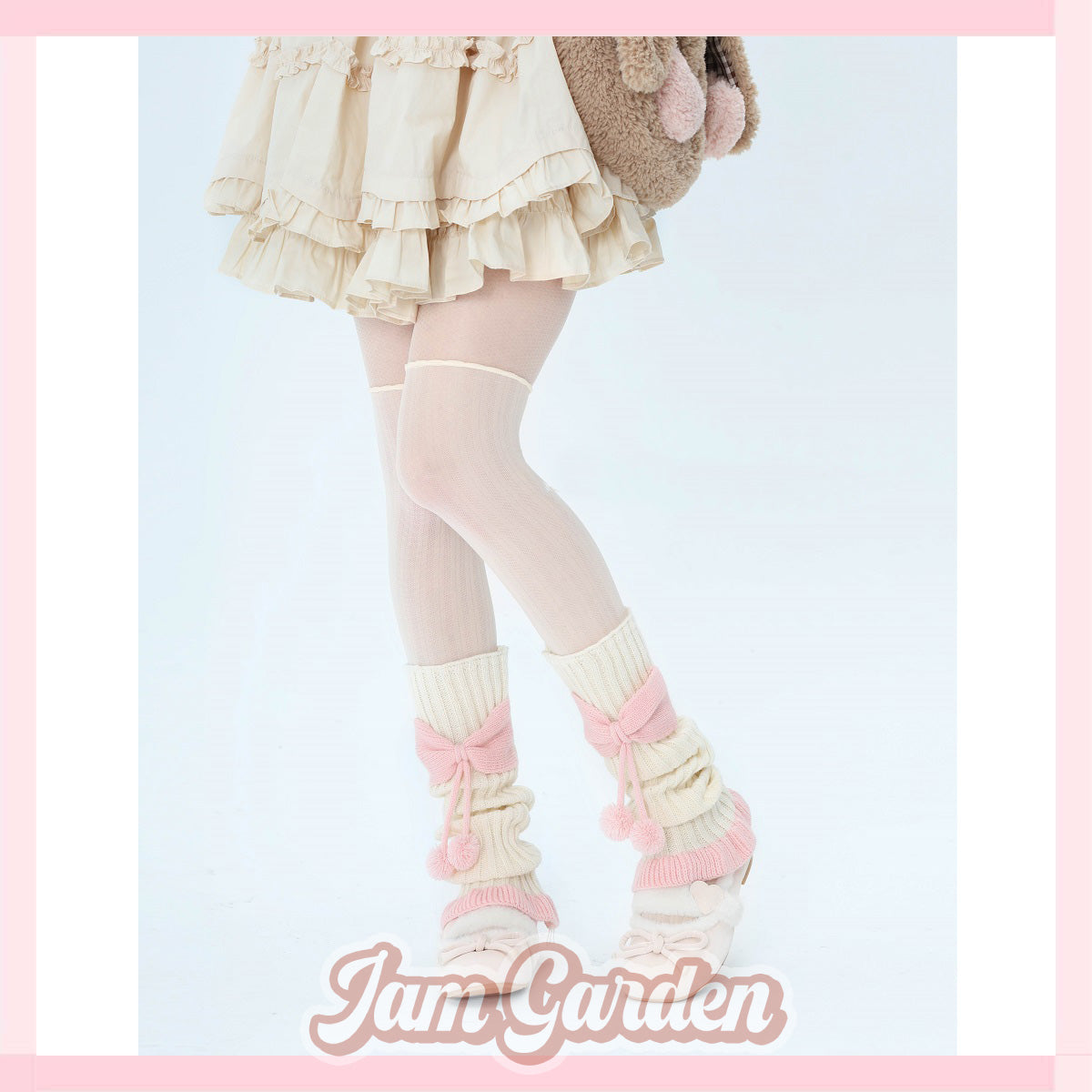 Lolita Fur Ball Lace Pink Bow Socks
