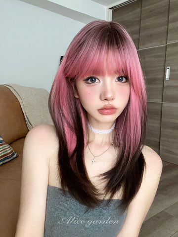 Wig for women with medium and long hair internet celebrity dyed lolita