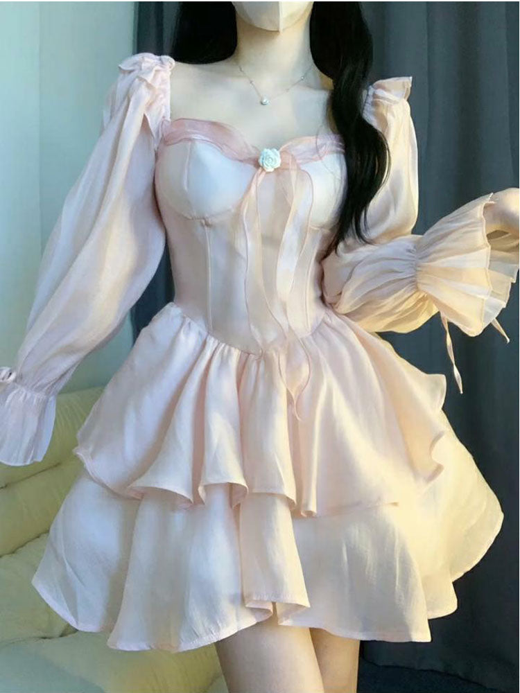 Pure Desire Hot Girl Lantern Sleeve Long Sleeve Princess Cake Dress