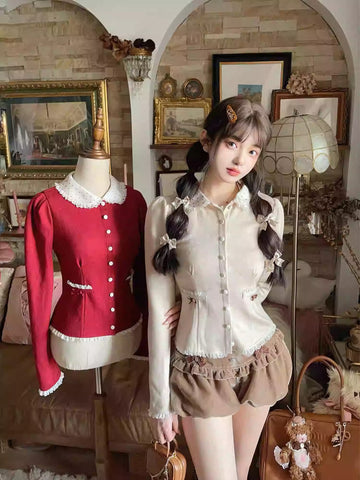 doll collar long sleeve knitted sweater