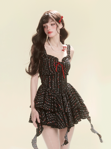 women's summer black floral dress