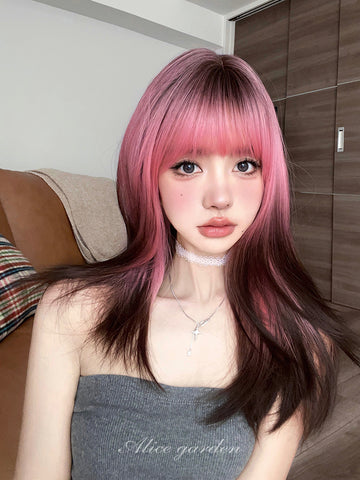 Wig for women with medium and long hair internet celebrity dyed lolita
