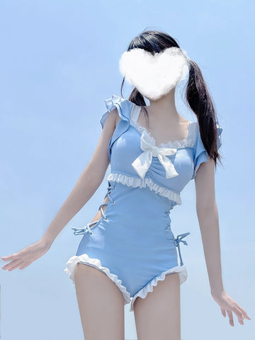 Blue Cute Lolita Girl Hot Spring Swimsuit - Jam Garden