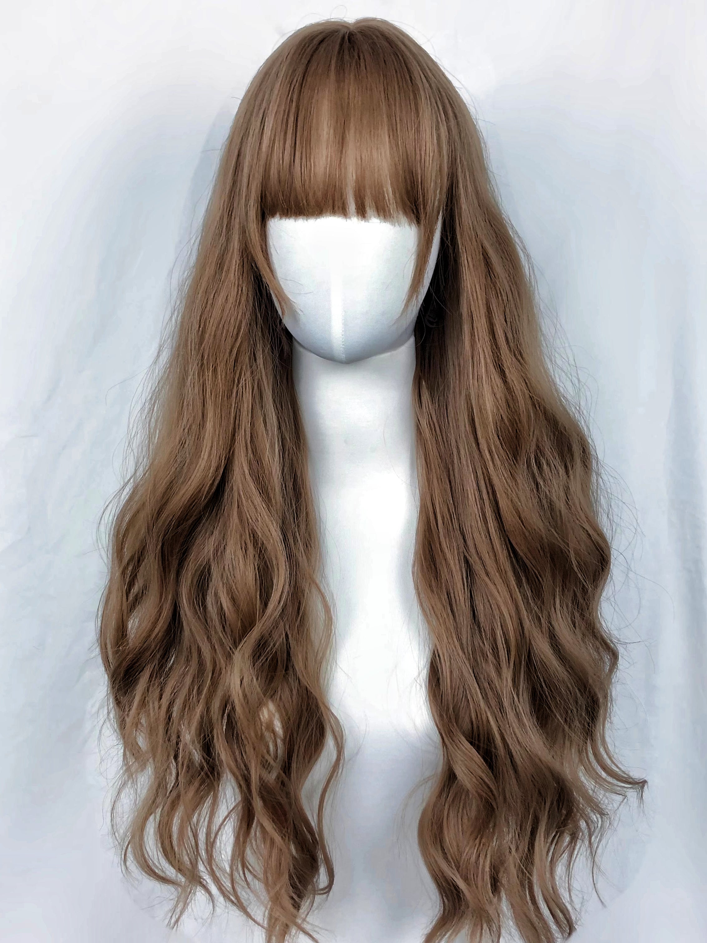 Gray Brown Long Hair Internet Celebrity Water Ripple Long Curly Hair Sweet Cute Fluffy Full Headgear Style