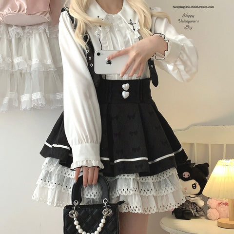 Sleepingdoll love button bow jacquard cake suspender skirt short skirt