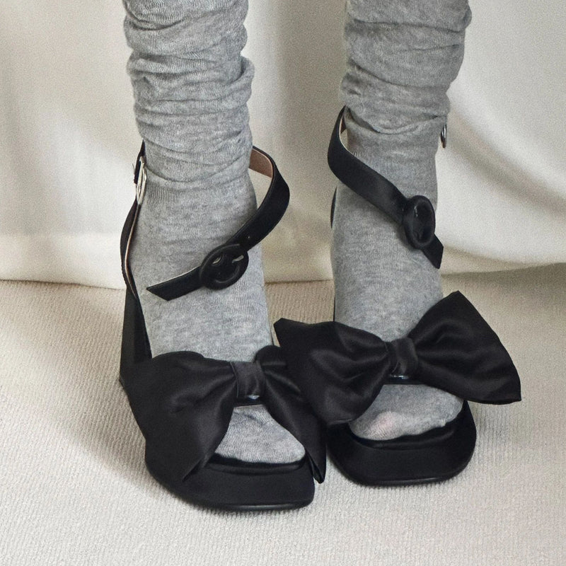 Waterproof Platform Open Toe Sandals Chunky Heel Summer Design Niche Bowknot High Heels - Jam Garden