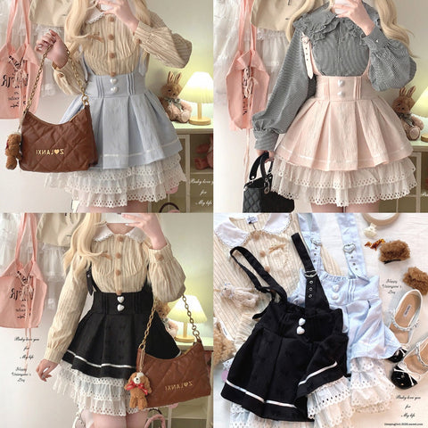 Sleepingdoll love button bow jacquard cake suspender skirt short skirt