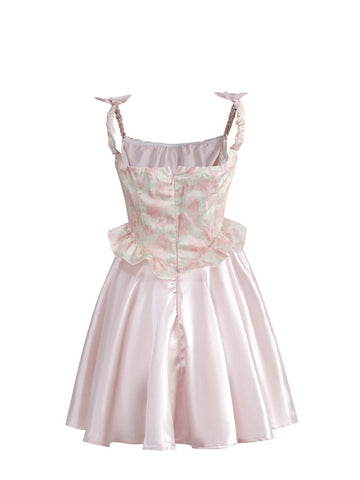 French Sweet And Spicy Pink One-Shoulder Bowknot Dress Sweet Birthday Satin Tube Top Princess Dress - Jam Garden