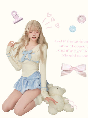 Serendipity Earl Jeanne Japanese soft girl blue autumn and winter bow set