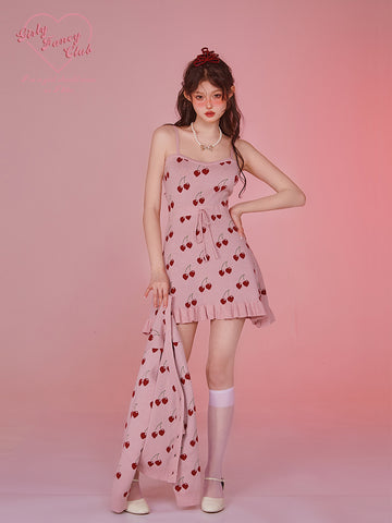 GirlyFancyClub cherry girly pink knitted dress