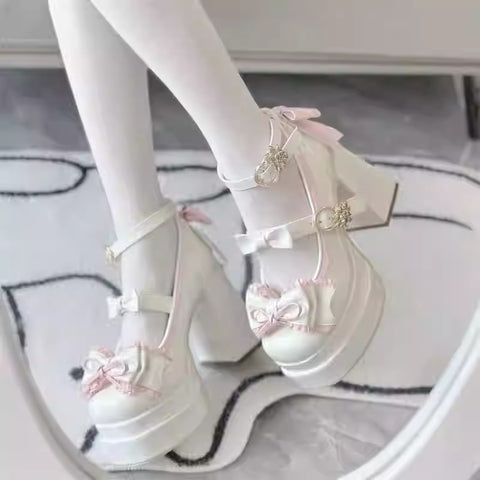 Elegant lolita bow high heels