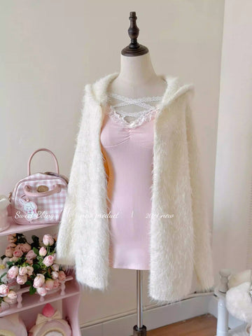 Lace suspender skirt + plush coat