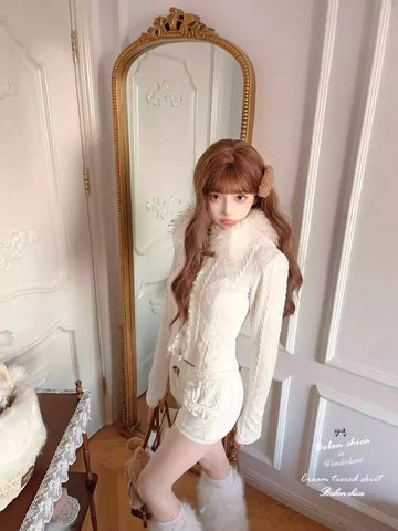 Barbie knitted fur collar suit