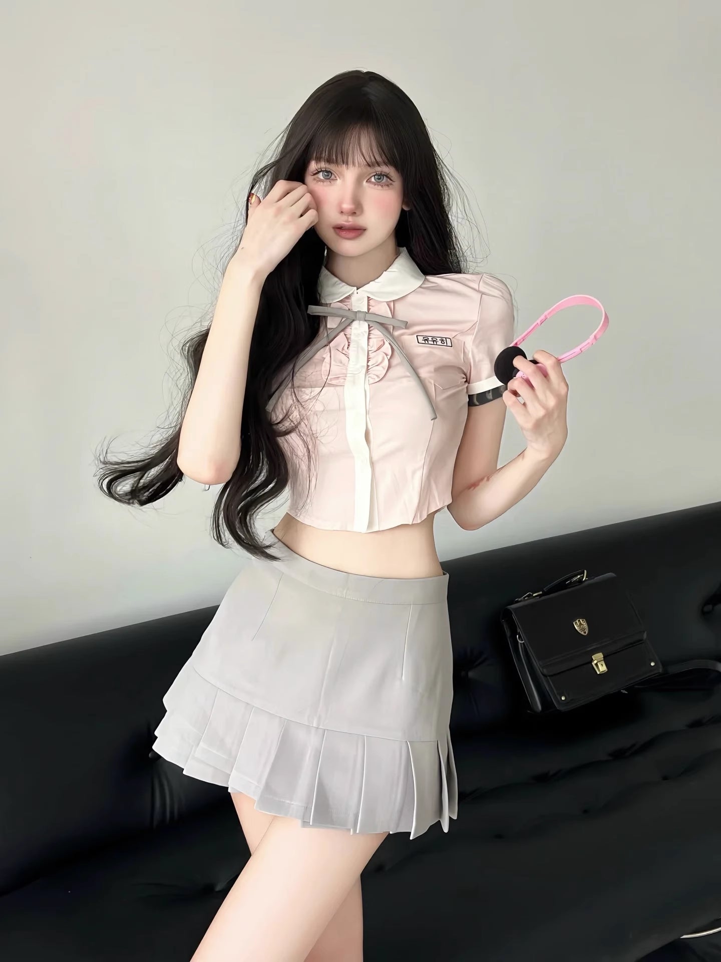 Jk Uniform Suit Summer College Style Hot Girl Pure Desire Pink Shirt Pleated Skirt Two-Piece Set - Jam Garden