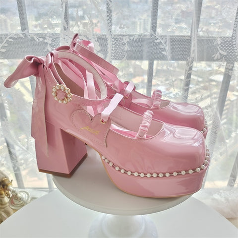 Original Square Toe High Heel Daily All-Match Casual Shoes Sweet Cool Cute Lolita Shoes - Jam Garden