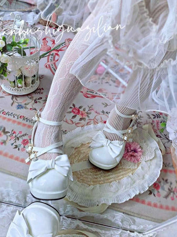 Original lo shoes sweet round toe mid heel bow Lolita