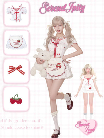 Serendipity Strawberry mousse red and white top + white skirt