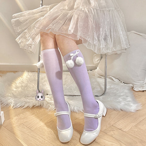 Lolita Bow Mid-Cut Lace Pom Cotton Socks