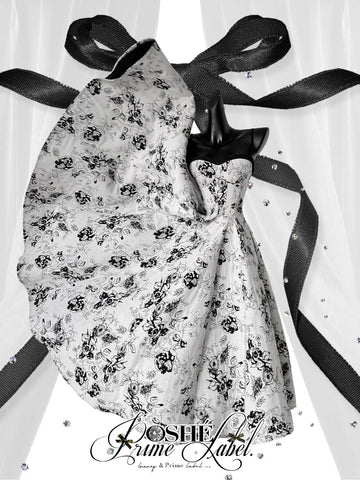 POSHEPOSE French retro floral suspender dress autumn and winter waist set