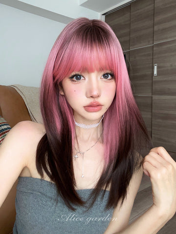 Wig for women with medium and long hair internet celebrity dyed lolita