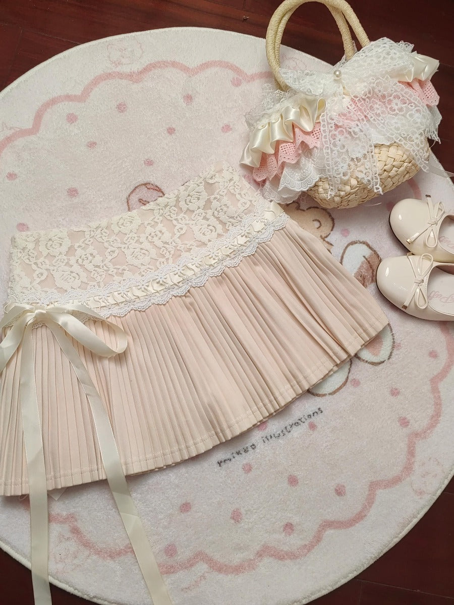 Exquisite and sweet lace stitching girly pink suit