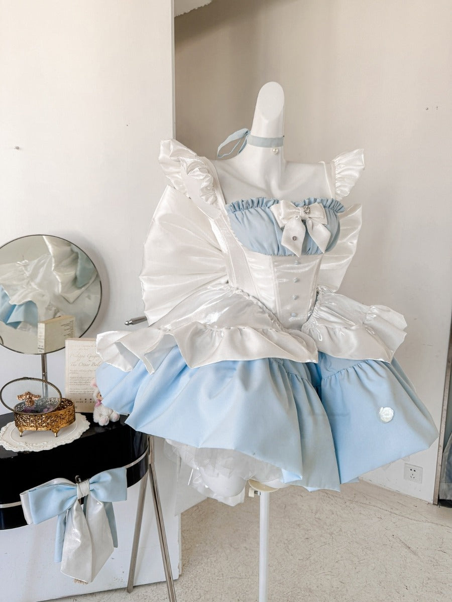 Alice and Her Dreams Blue Ruffled High Waist Dress - Jam Garden