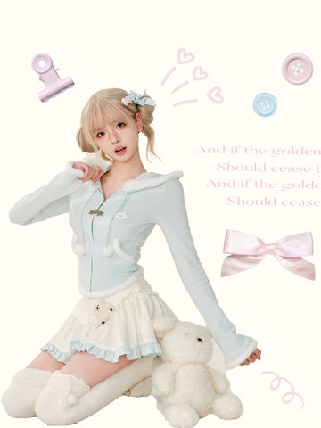 Serendipity Snow mud baby blue bow cute coat + skirt two-piece set