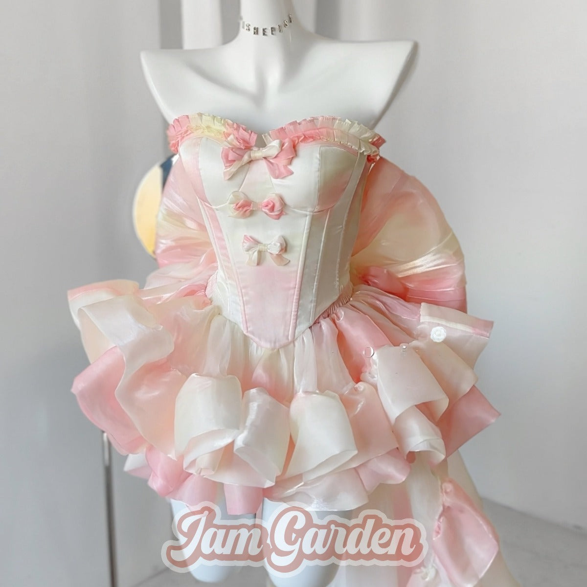 [SET] Pink Shimmer Top + High-end Fluffy Skirt Two-piece Set - Jam Garden