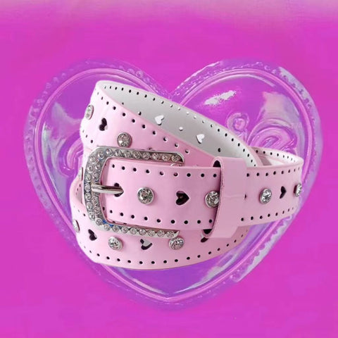 Diamond Pink Belt Dopamine Girl With Fashion Personality Hot Girl Belt Niche Y2k Sweet Cool Belt - Jam Garden