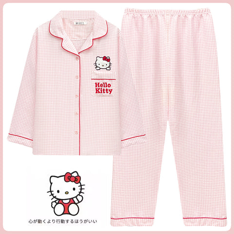 Hellokitty Pajamas Women's Spring and Autumn Long-sleeved Cute Cartoon Pajamas Set