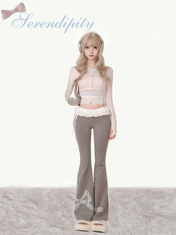 Serendipity Casual Aesthetic Pink Top + Camisole + Gray Trousers